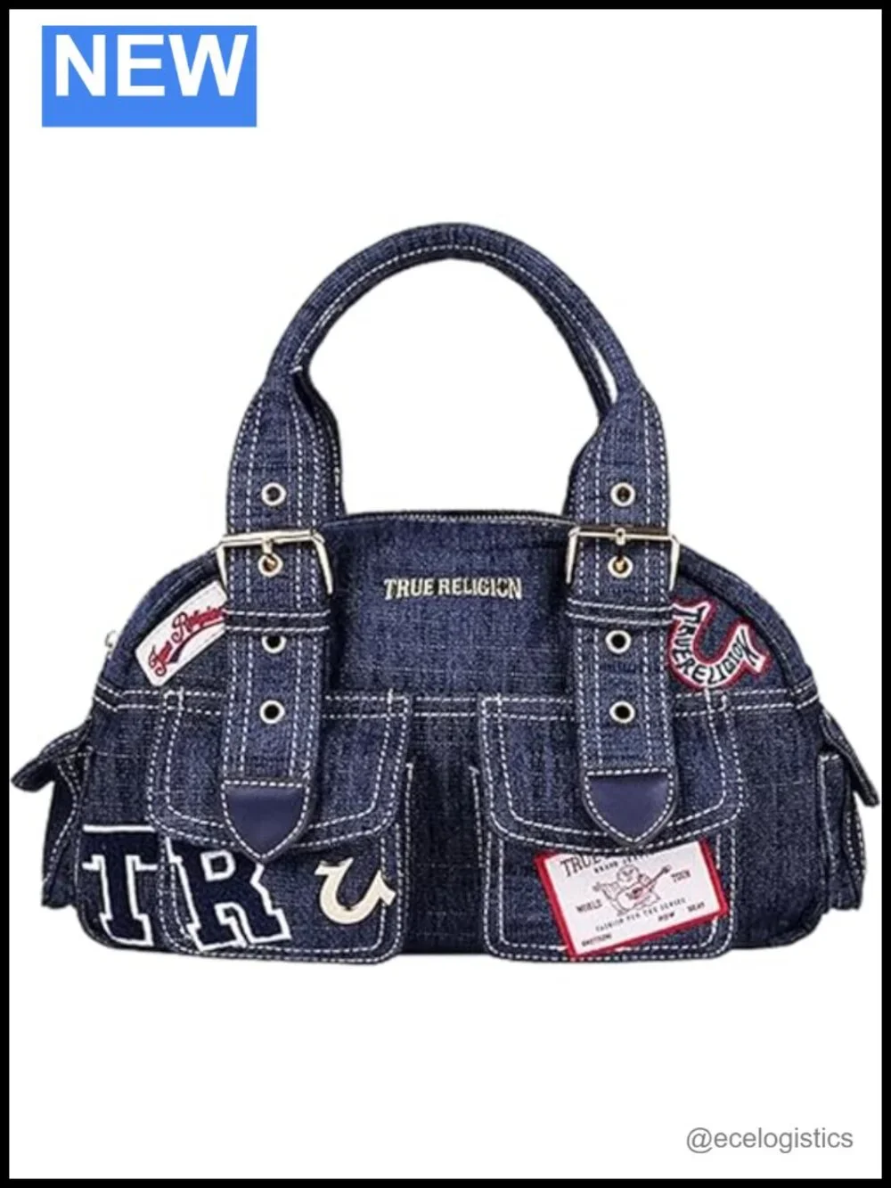 True Religion Satchel Bag Dark Denim Multi Patch